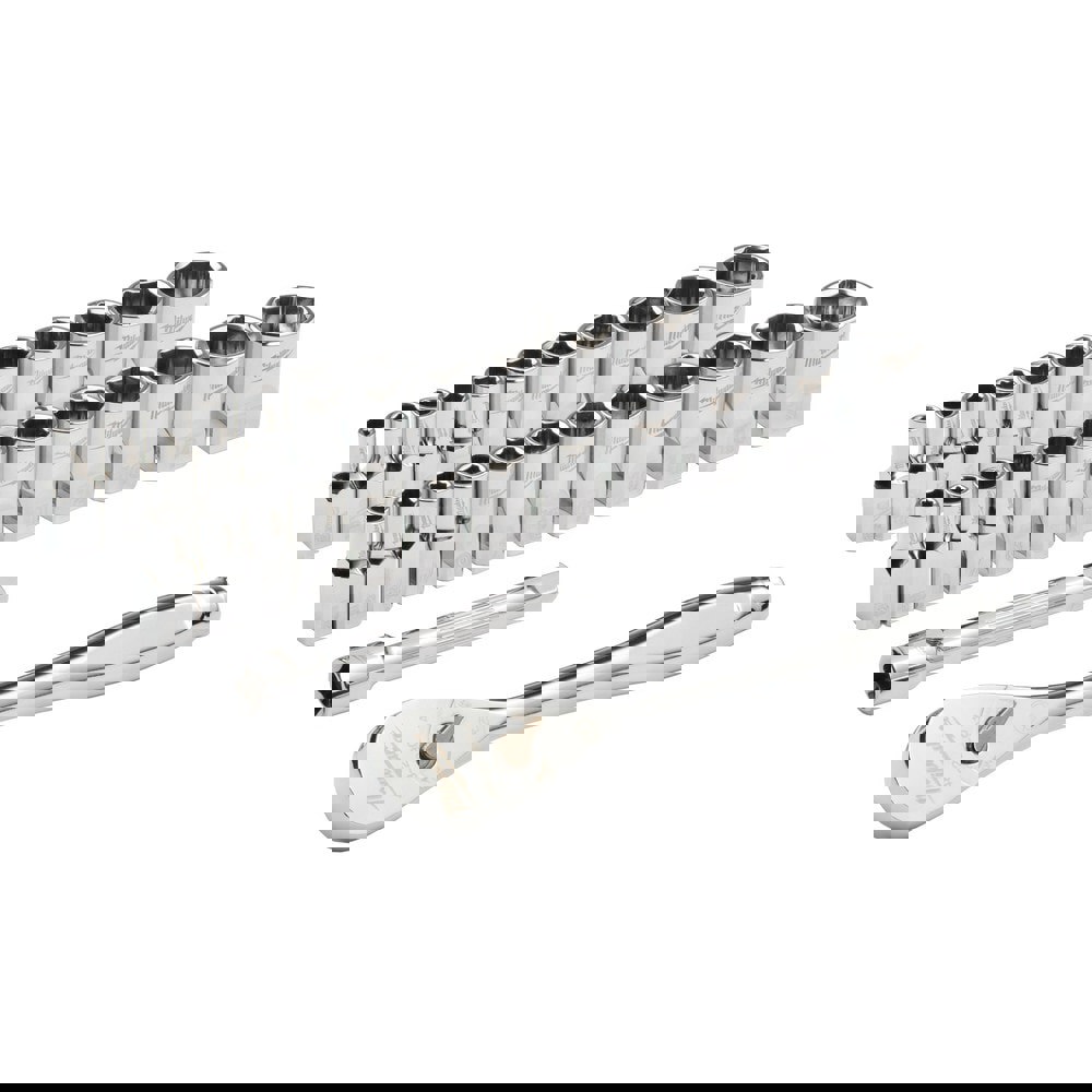 Ratchet & Socket Set Socket Set: 25 Pc, 0.25 IN Drive,